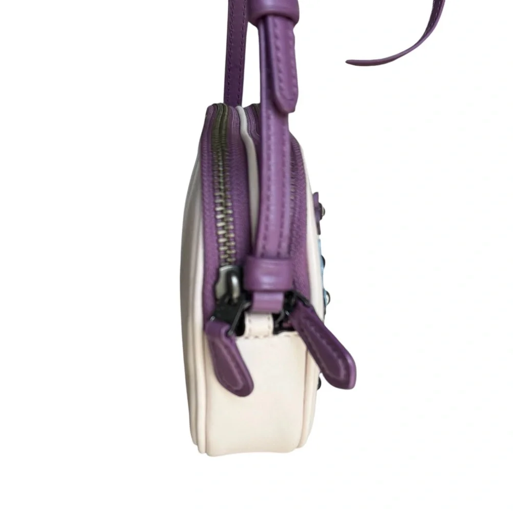 Coach Floral Appliqué Crossbody Bag Off White Purple Leather